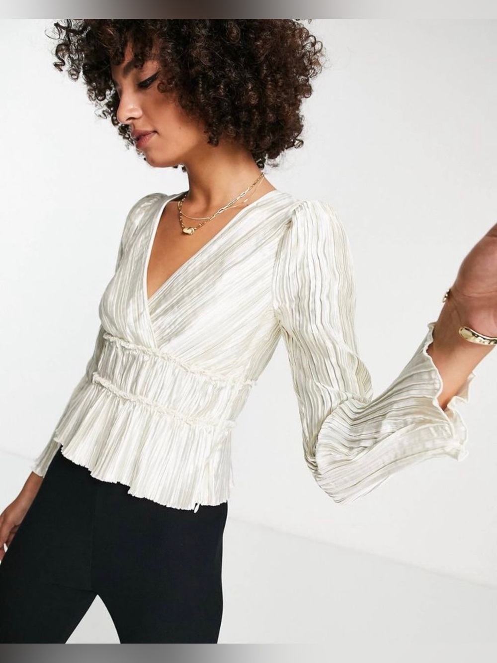 & Other Stories, (Los Angeles Atelier) NWT, Plisse Pearlescent Wrap Top